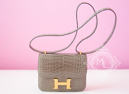 Hermes Constance Mini 18 Gris Tourterelle Crocodile Handbag