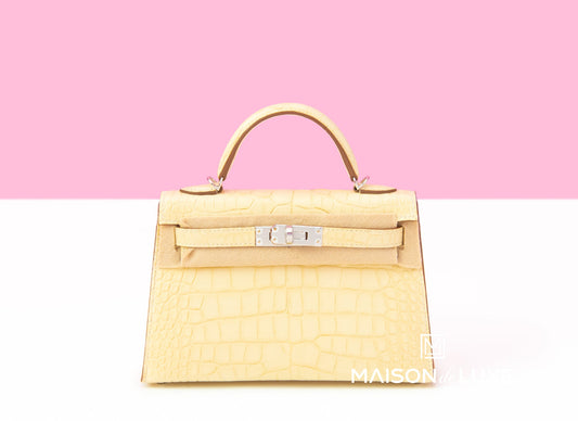 Hermes Mini Kelly II 20 Vanille Matte Alligator