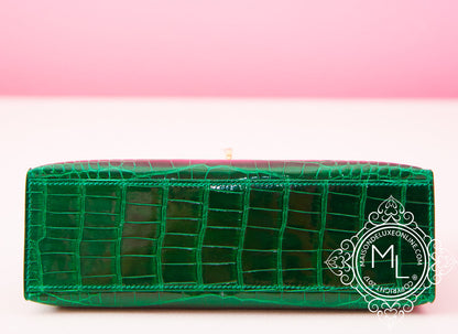 Hermes Vert Emeraude GHW Crocodile Mini Kelly Pochette Clutch