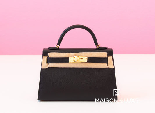 Hermes Mini Kelly II 20 Black Epsom Gold Hardware