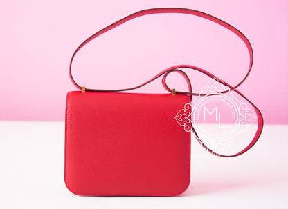 Hermes Constance Mini 18 Rouge Casaque Epsom Handbag