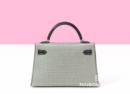 Hermes Mini Kelly II 20 Gris Perle & Noir HSS Matte Alligator