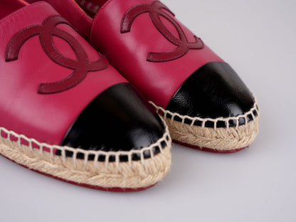 Chanel Lambskin CC Espadrilles Fuchsia Black Size 38