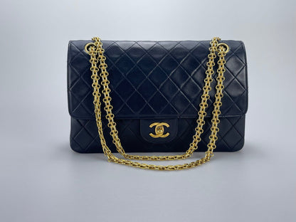 Chanel  Black Vintage Medium Classic Double Flap Bag with 24K Gold Hardware