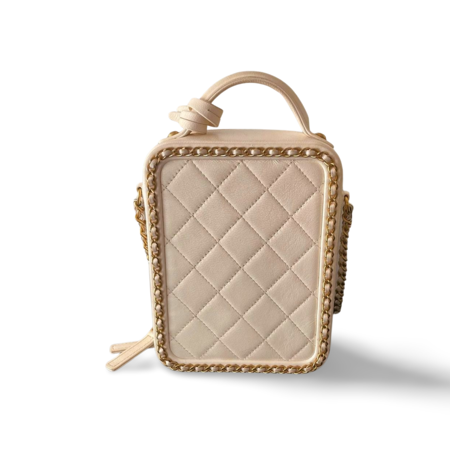 Chanel White Vanity Case Bag in Lambskin Leather