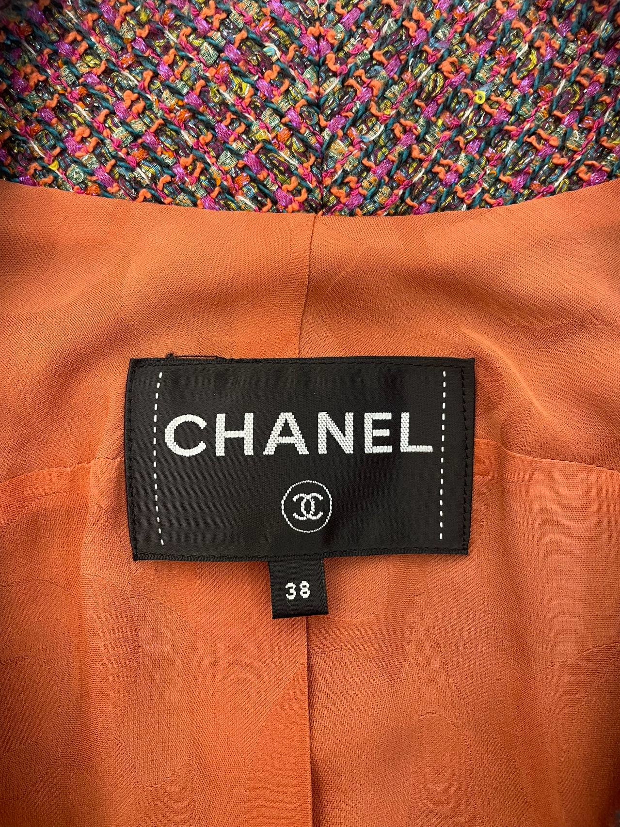 Chanel Tweed Short Sleeve Jacket with Pearl Buttons in Multicolour FR38