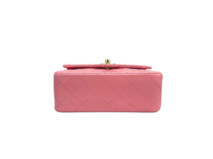 Chanel Vintage  Rose Pink Classic Mini Square Flap Bag in Lambskin  with Gold Hardware