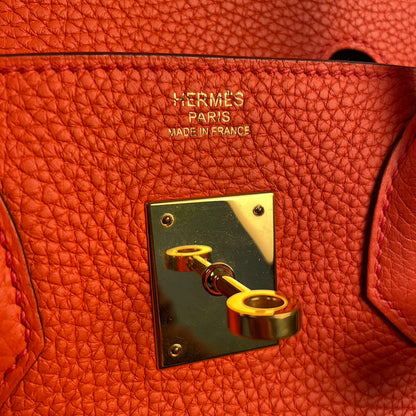 Hermes Birkin 30 Handbag in Orange Togo Leather with Gold Hardware