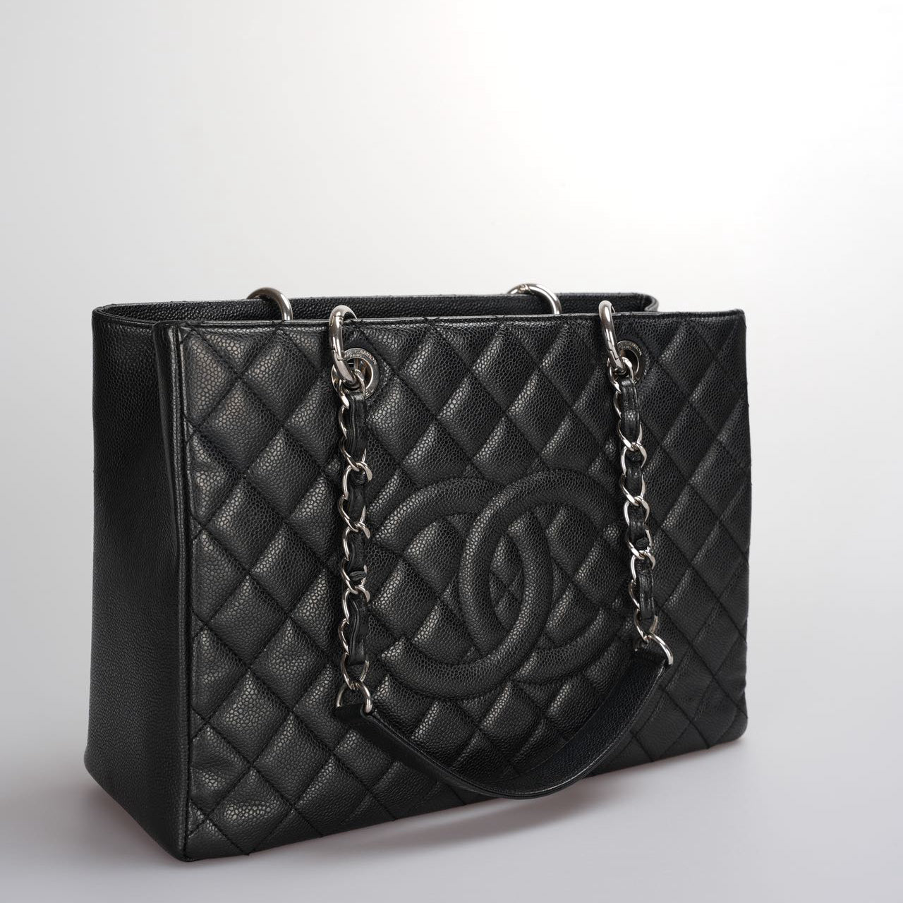 Chanel Black Quilted Caviar Leather GST Bag with Silver Hardware