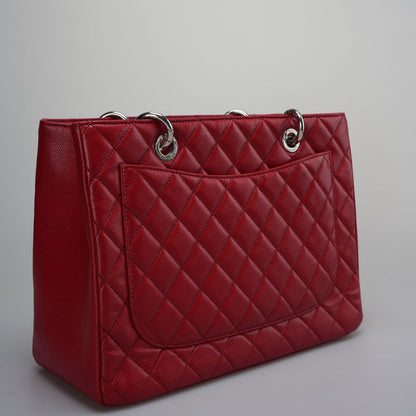 Chanel Grand Shopping Tote Red GST Bag in Caviar Leather with Silver Hardware Medium