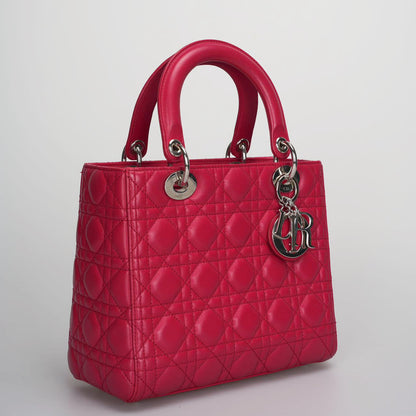 Christian Dior Red Lady Dior Lambskin bag Cannage Medium