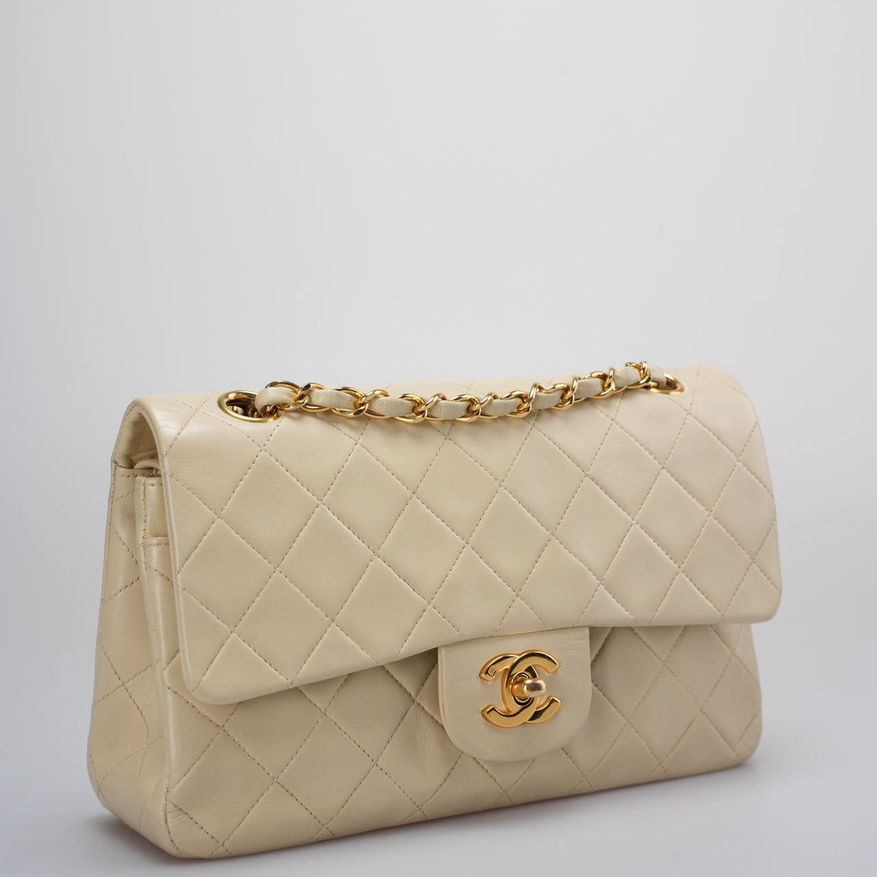 Chanel Vintage Beige Quilted  Leather small timeless Double Flap Bag