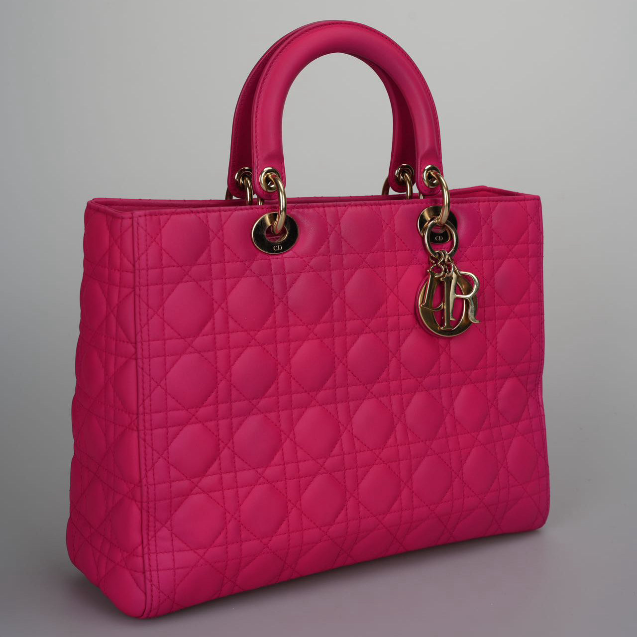 Christian Dior Pink Large Lambskin Cannage Lady Dior with Gold Hardware