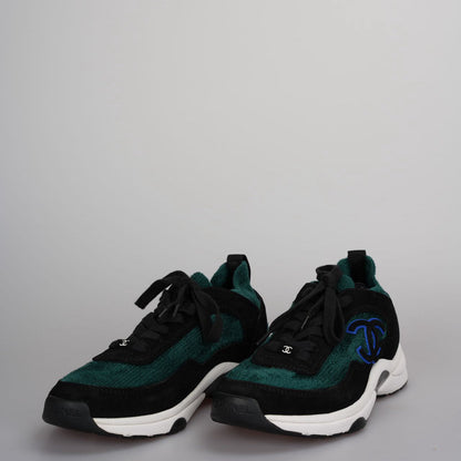 Chanel Low-Top Sneakers Suede and Knit Fabric Black/ Green / White Size38