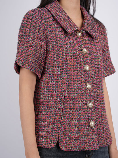 Chanel Tweed Short Sleeve Jacket with Pearl Buttons in Multicolour FR38