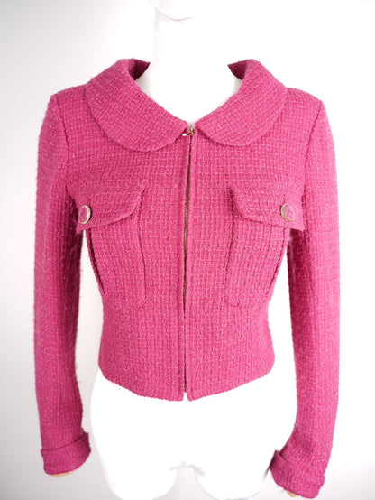 Chanel Wool Jacket Fuchsia 2016 Fall Winter Collection Size 34