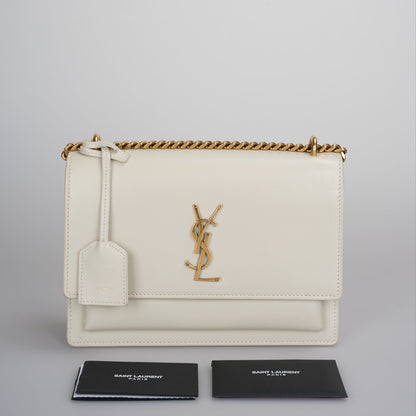 Saint Laurent Calfskin Medium Monogram Sunset in Blanc Vintage