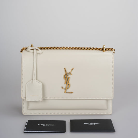 Saint Laurent Calfskin Medium Monogram Sunset in Blanc Vintage