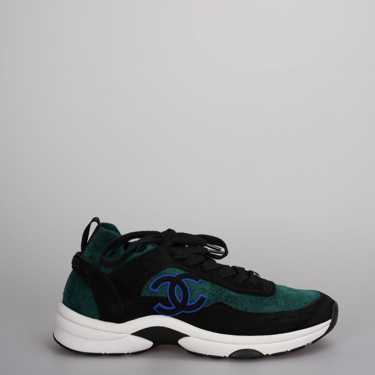 Chanel Low-Top Sneakers Suede and Knit Fabric Black/ Green / White Size38