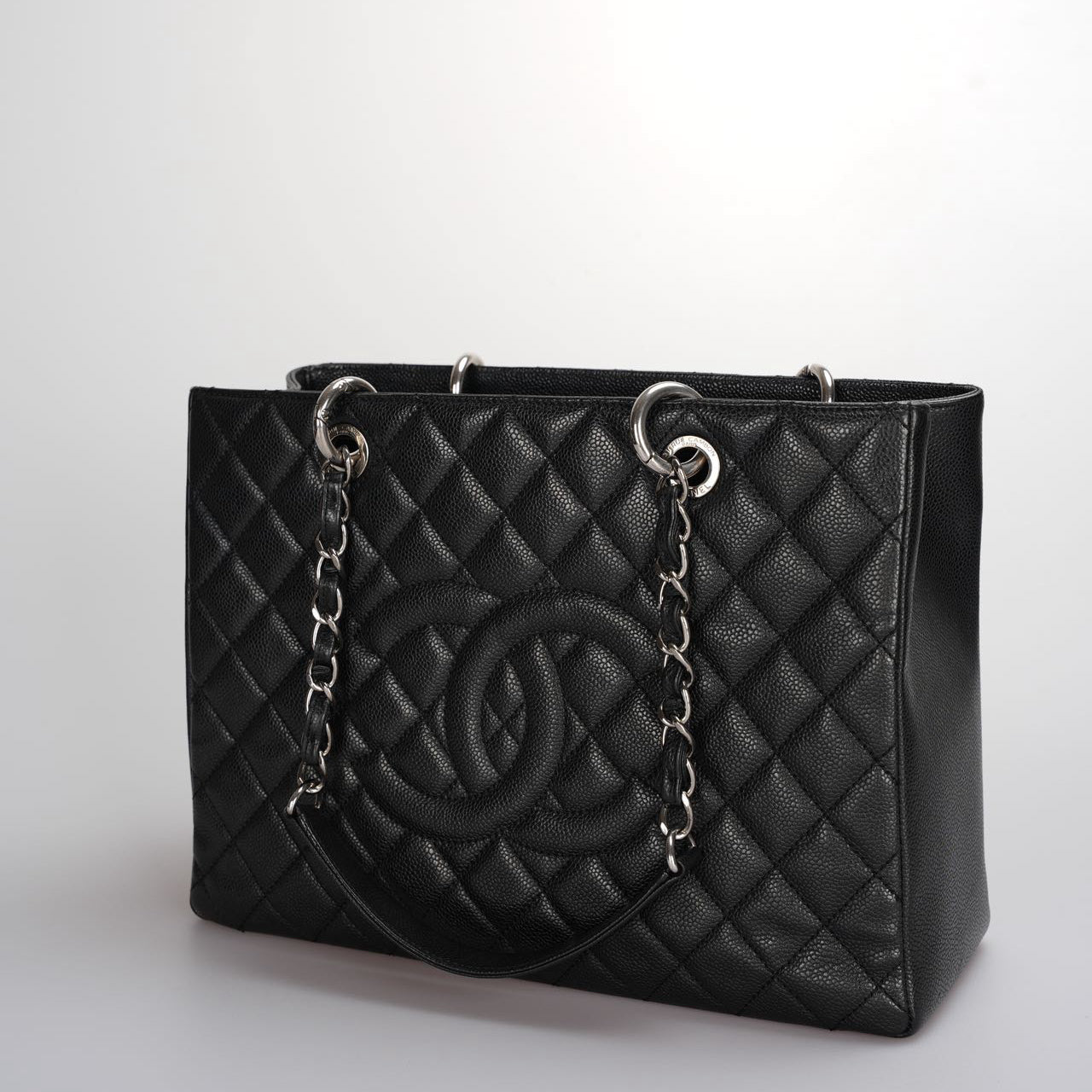 Chanel Black Quilted Caviar Leather GST Bag with Silver Hardware