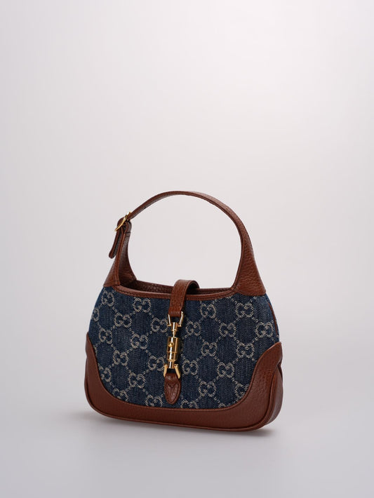 Gucci Denim GG Monogram Calfskin Mini Jackie 1961 Hobo Bag