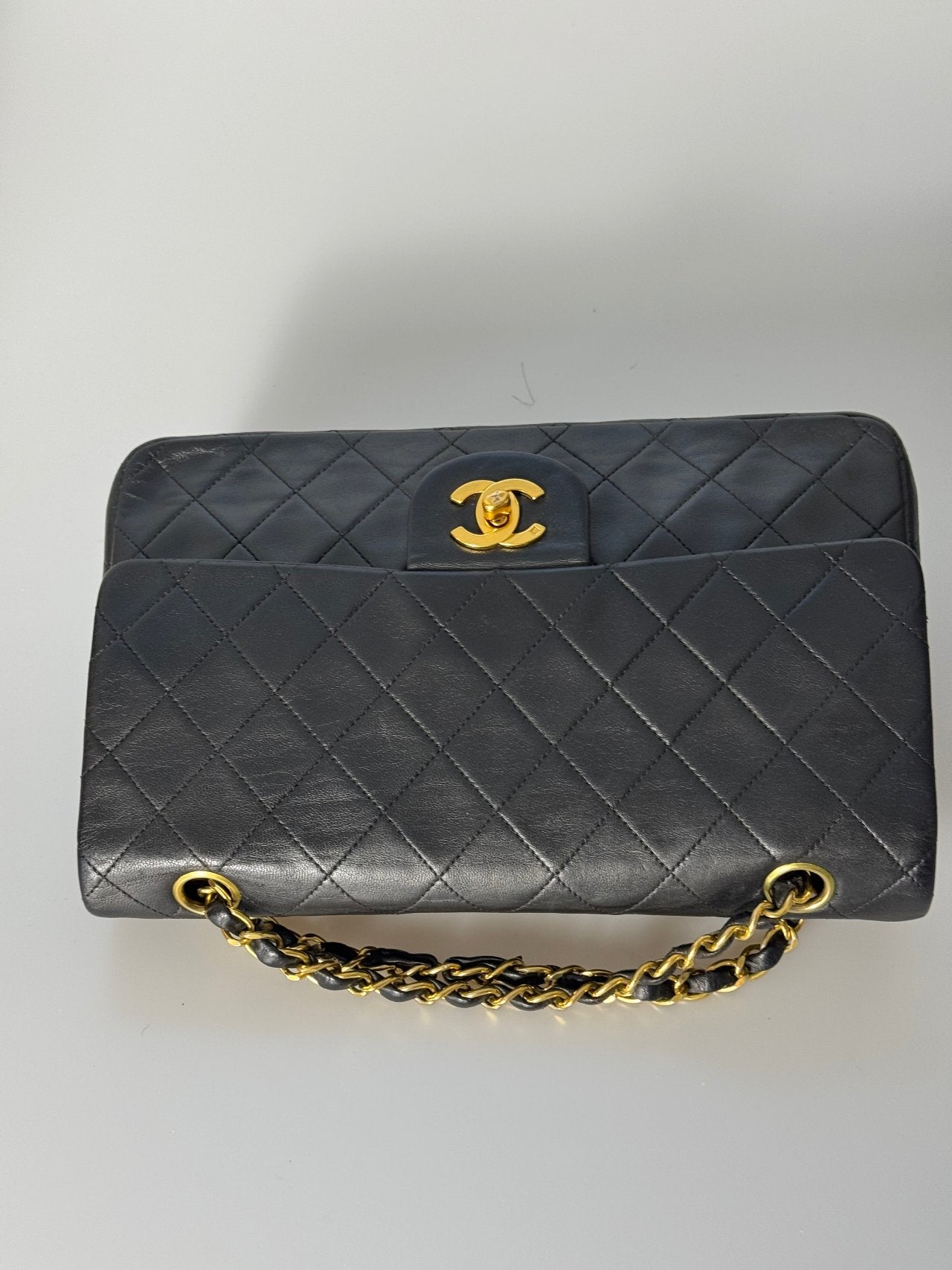 Chanel vintage timeless flap bag black medium 24k gold hardware