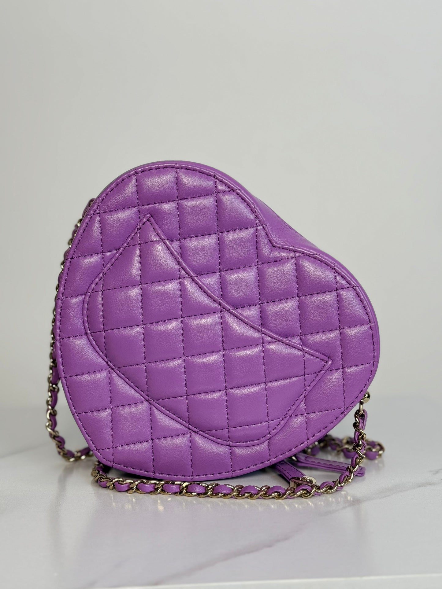 Chanel Large Heart Bag Purple Lambskin Gold Hardware