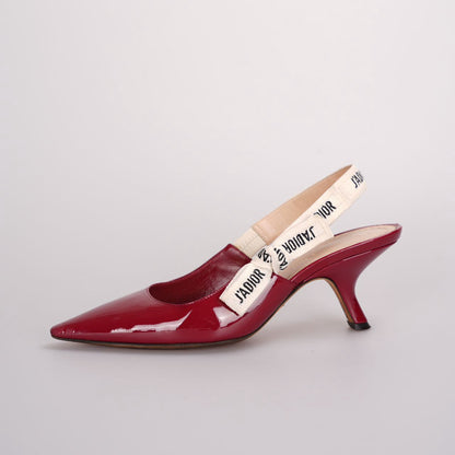 Christian Dior J'adior Patent Leather Slingback 6cm Pumps 37D Burgundy