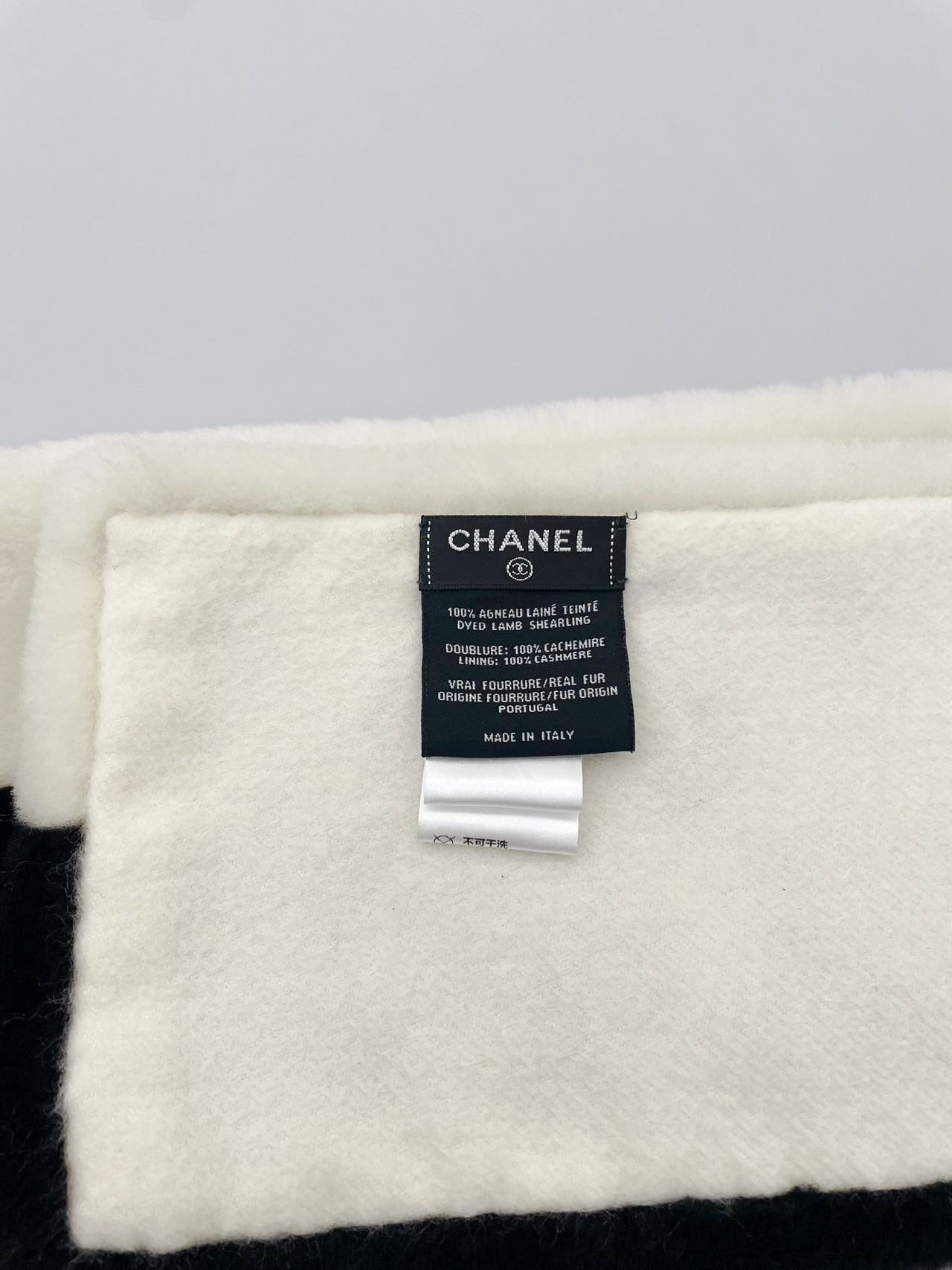 Chanel Shearling Cashmere CC Scarf in Black and White