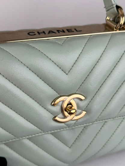 CHANEL Lambskin Chevron Quilted Small Trendy CC Dual Handle Flap Bag Light Green