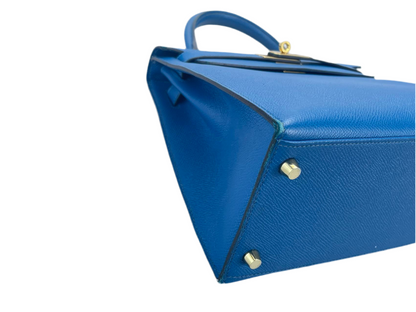 Hermes Kelly Sellier Bag 28cm In Blue Epsom Leather With Gold Hardware