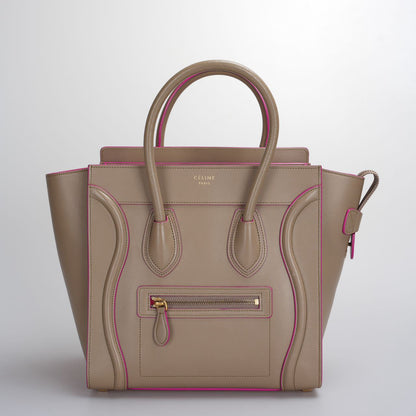 CELINE Calfskin Mini Luggage in Beige and Pink