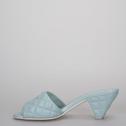 CHANEL Tiffany Blue Lambskin Quilted Textured CC Mules 38.5