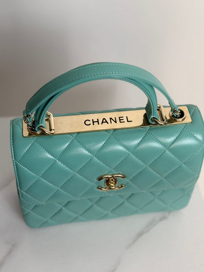 CHANEL Small Trendy CC Bag in Tiffany Blue with Gold Hardware