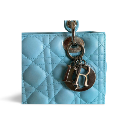 Christian Dior Tiffany Blue Medium Lady Dior Bag in Lambskin with Silver Hardware