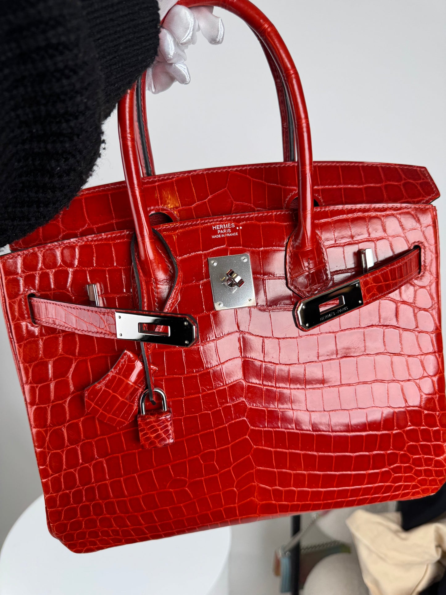 Hermes Birkin Bag 30cm  in in Braise Shiny Niloticus with Palladium Hardware