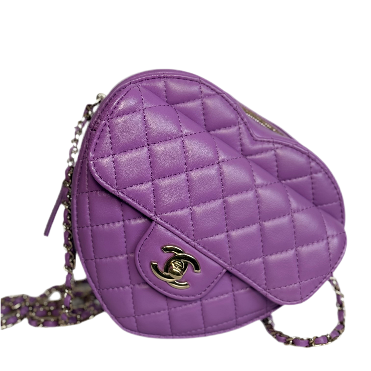 Chanel Large Heart Bag Purple Lambskin Gold Hardware