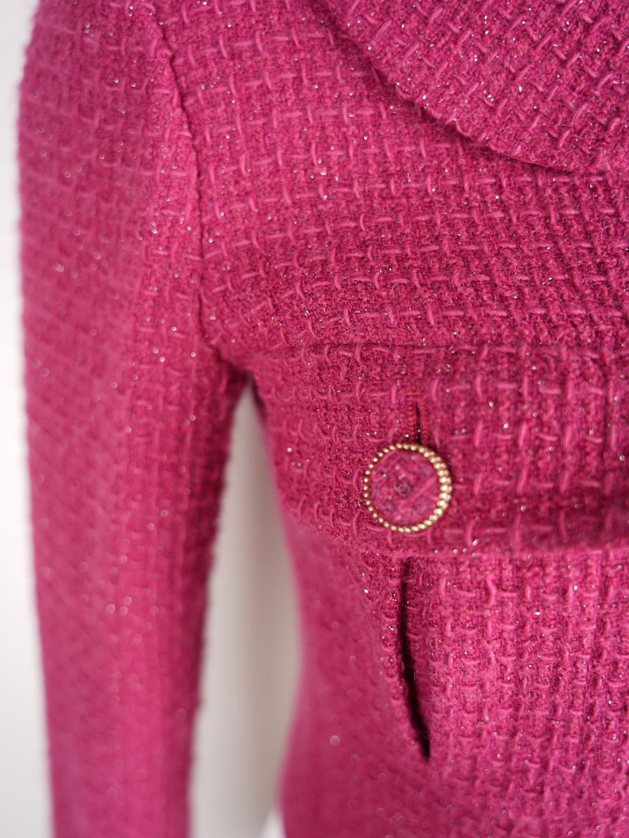 Chanel Wool Jacket Fuchsia 2016 Fall Winter Collection Size 34