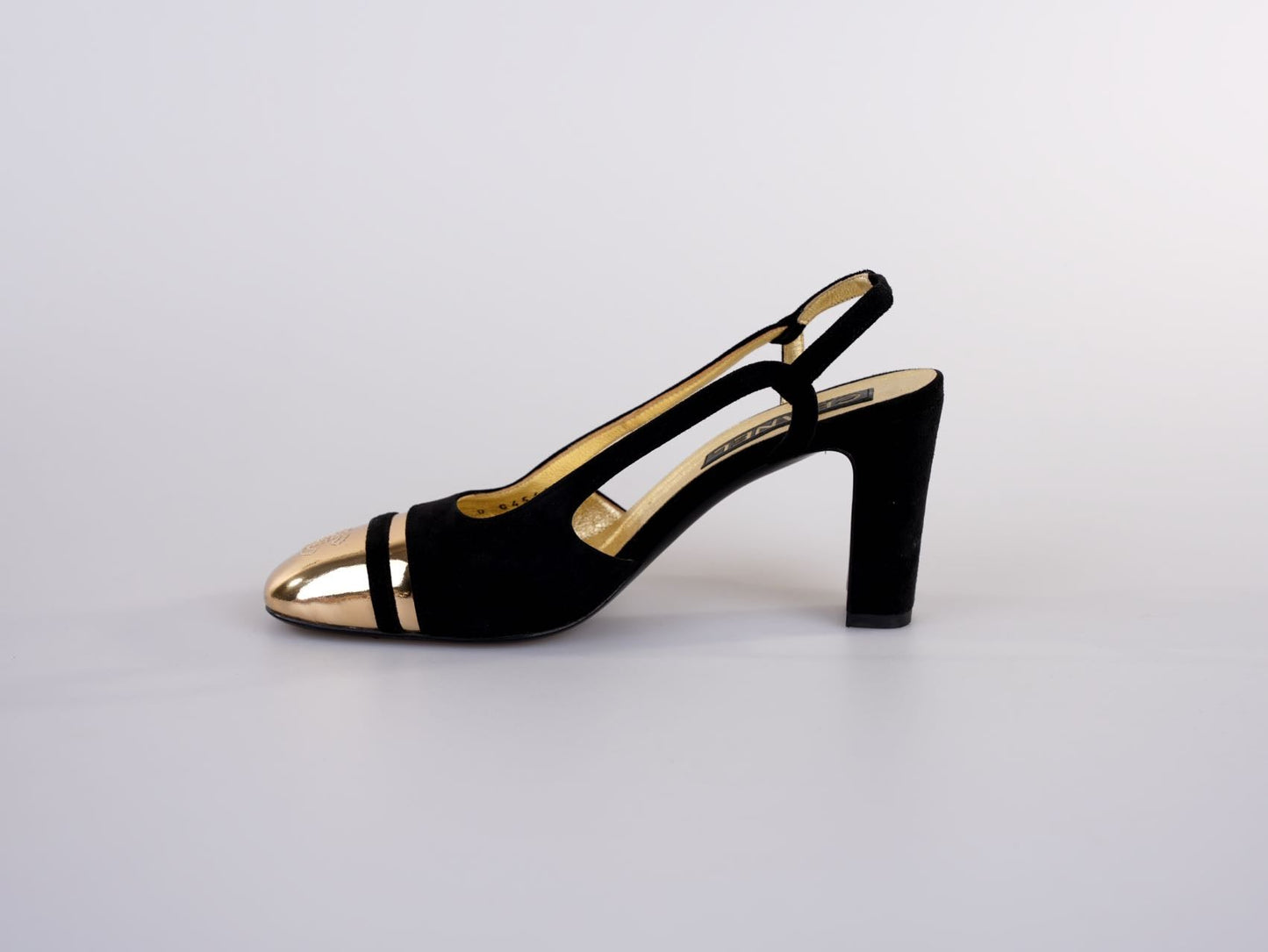 Chanel CC Slingback Heels Black Gold Size 38C