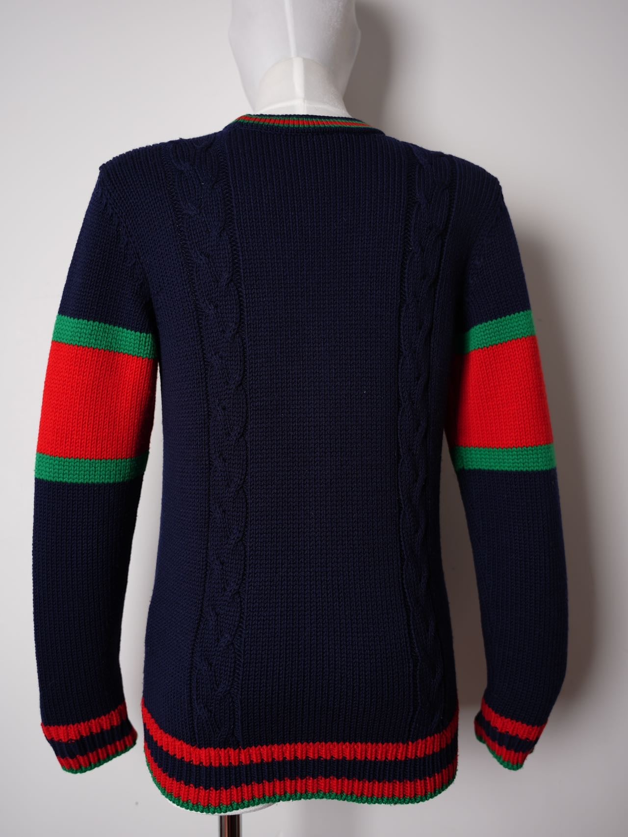 Gucci Blue/Red Oversize Cable Knit Cardigan